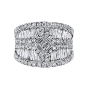 Concave Round Baguette Diamond Cluster Ring