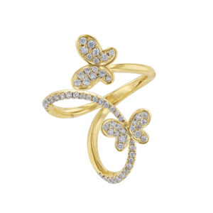 Double Butterfly Diamond Bypass Ring