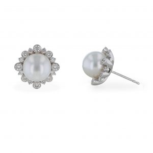 South Sea Pearl Diamond Halo Stud Earrings