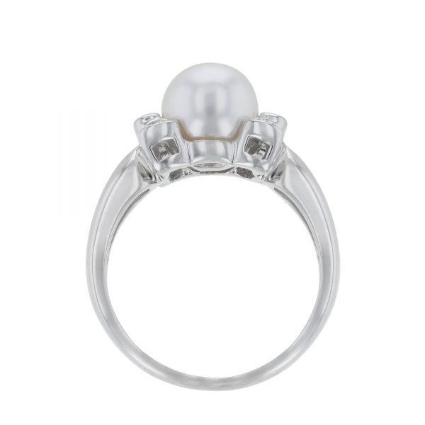 Cultured Pearl Diamond Bow Bezel Ring