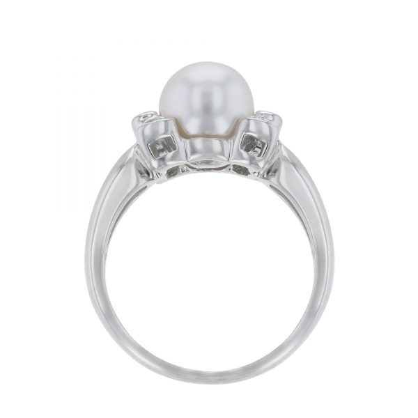 Cultured Pearl Diamond Bow Bezel Ring