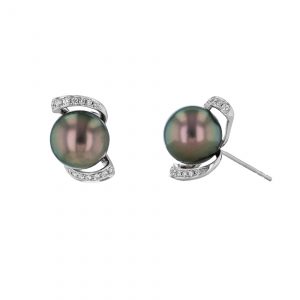 Tahitian Pearl Over and Under Diamond Earrings