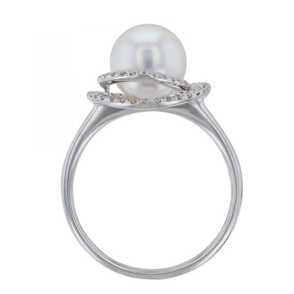 Cultured Pearl Diamond Swirl Halo Ring