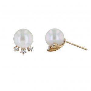 Cultured Pearl Triple Diamond Stud Earrings