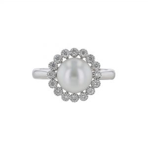 Solitaire Cultured Pearl Diamond Halo Ring