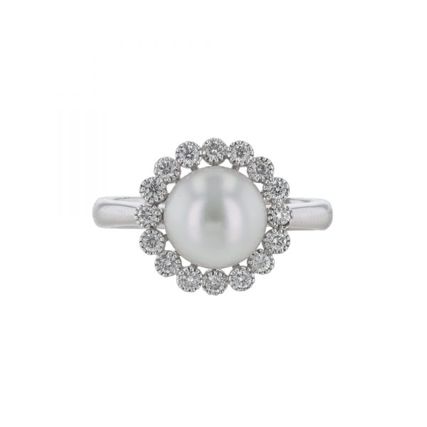 Solitaire Cultured Pearl Diamond Halo Ring