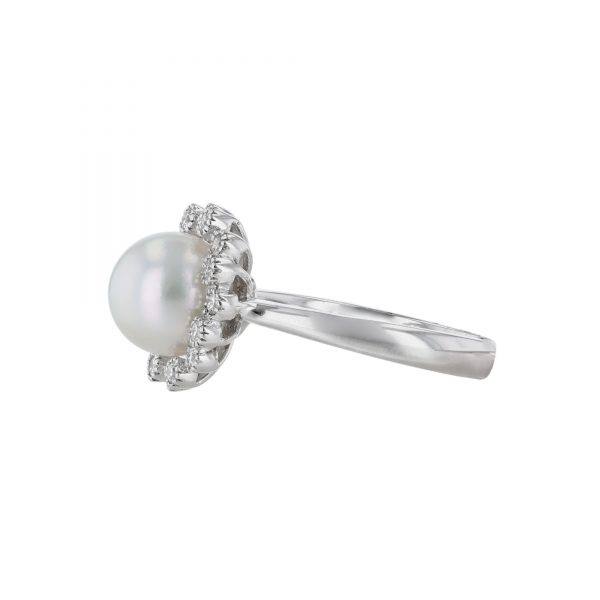 Solitaire Cultured Pearl Diamond Halo Ring