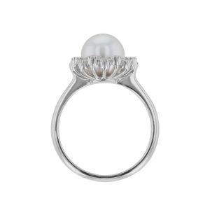 Solitaire Cultured Pearl Diamond Halo Ring