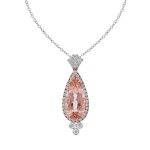 Morganite Diamond Drop Halo Necklace