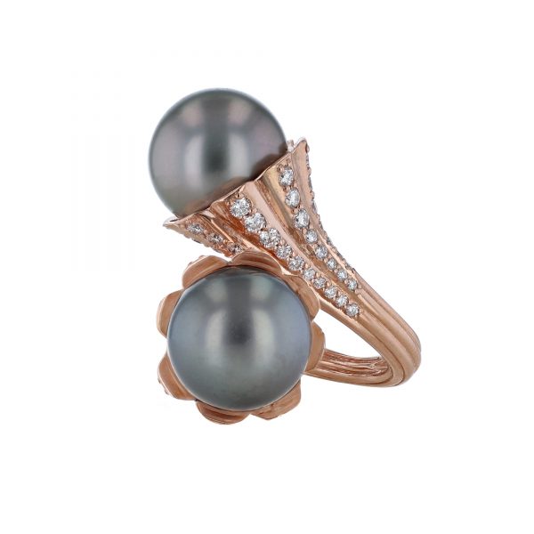 Double Tahitian Pearl Diamond Wrap Ring