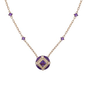 Amethyst Diamond Enamel Pendant Necklace