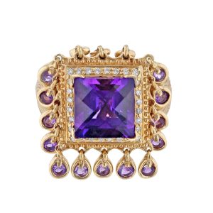 14K Yellow Gold Diamond Amethyst Ring, 5.69ct.