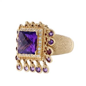 14K Yellow Gold Diamond Amethyst Ring, 5.69ct.